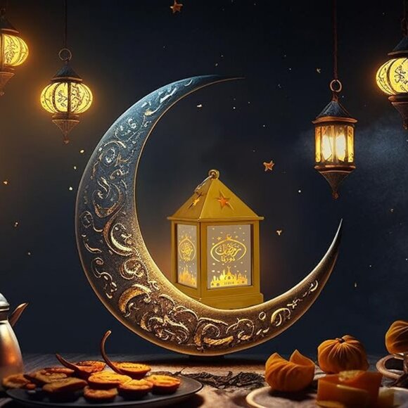 12 Piece Ramadan Lantern W/Ring Gold Mirror Eid Mubarak Flameless Candle 4½" H - Picture 3 of 4